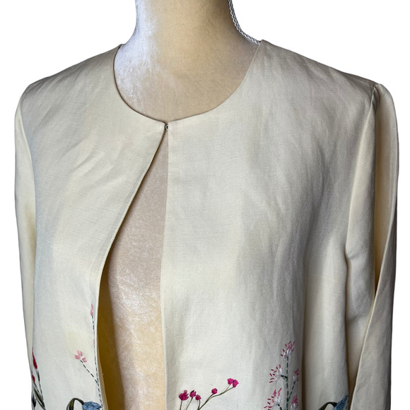 Laura Ashley Floral Embroidered Silk Dress Jacket Fancy Size US 12 - Picture 3 of 10